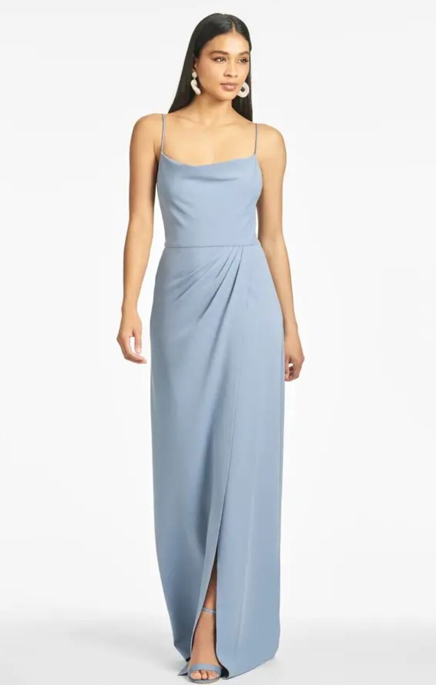 Sachin & Babi Paulina Gown Womens 8 Slate Blue Stretch Crepe Bridesmaid Wedding
